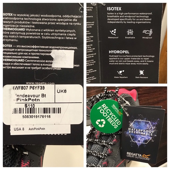 Regatta Lady Vendeavour Waterproof Hiking Boots Black & Pink Walking Boot SZ 8 - Picture 14 of 16